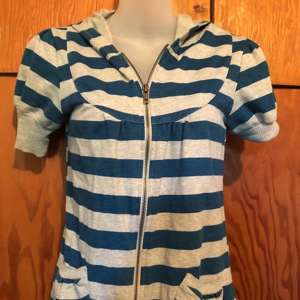 Vintage Y2K Love on a Hanger Striped zip up hoodie with two pockets, Size S